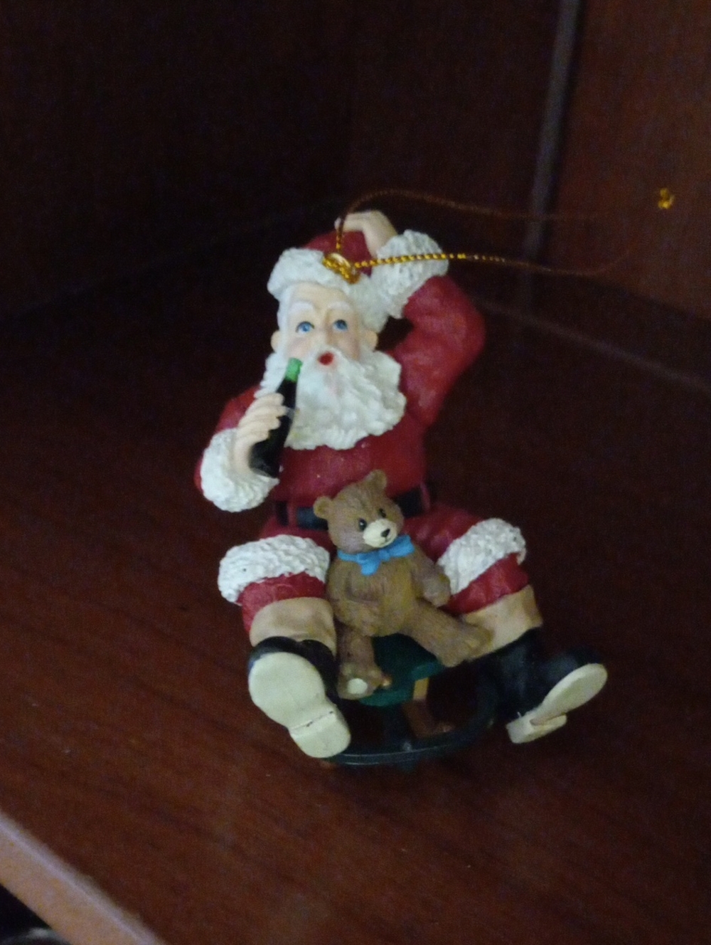 Trevco Coca-Cola Santa on Sled Christmas Ornament with Teddy Bear